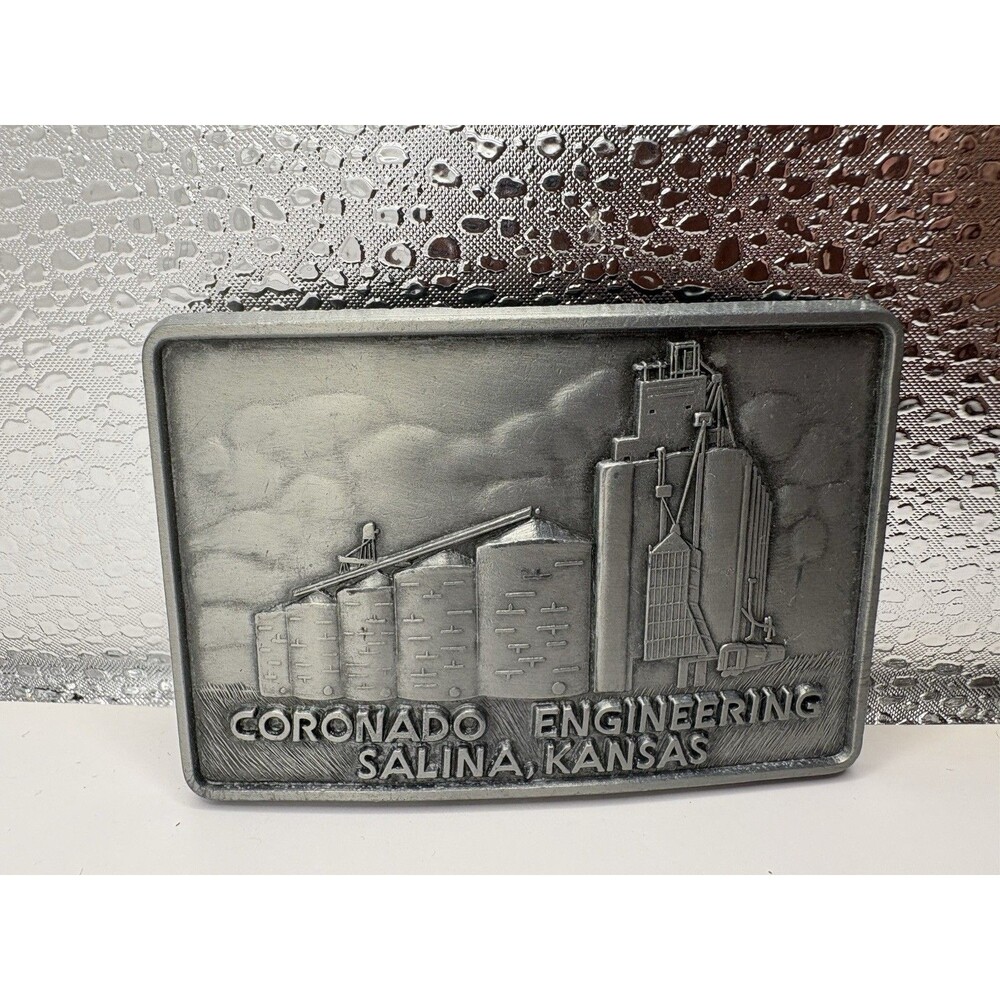 Vintage Coronado Engineering Salina Kansas Belt Buckle Pewter Tone